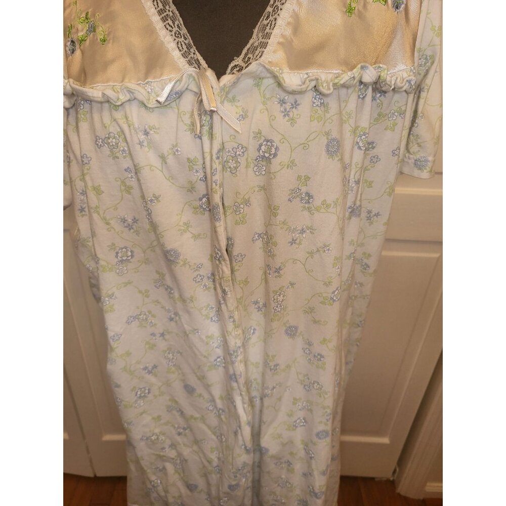Moon Dance Blue/White  Button Up Gown/Robe XL Bow Embroidery Cottage Tradwife - Picture 5 of 7